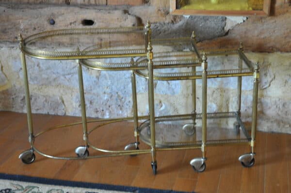 French Mid Century Nesting Brass Serving Drinks Trolleys Village Vintage