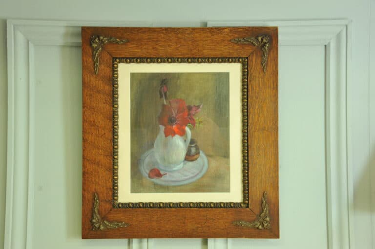 a vintage still life pastel picture in oak frame