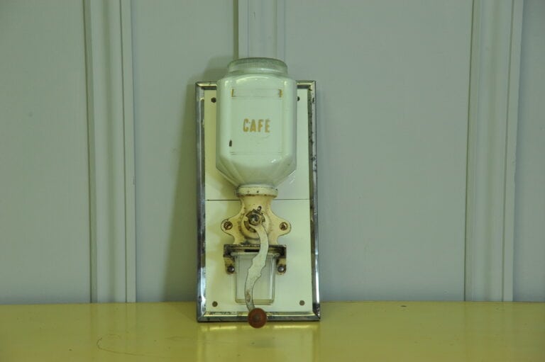 vintage french ceramic wall mount coffee grinder