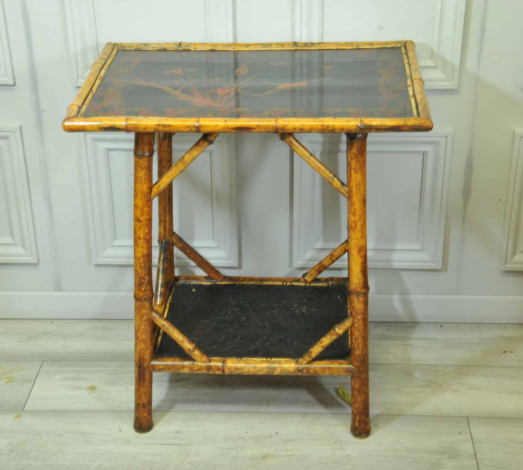 antique english two tier bamboo lacquered side table