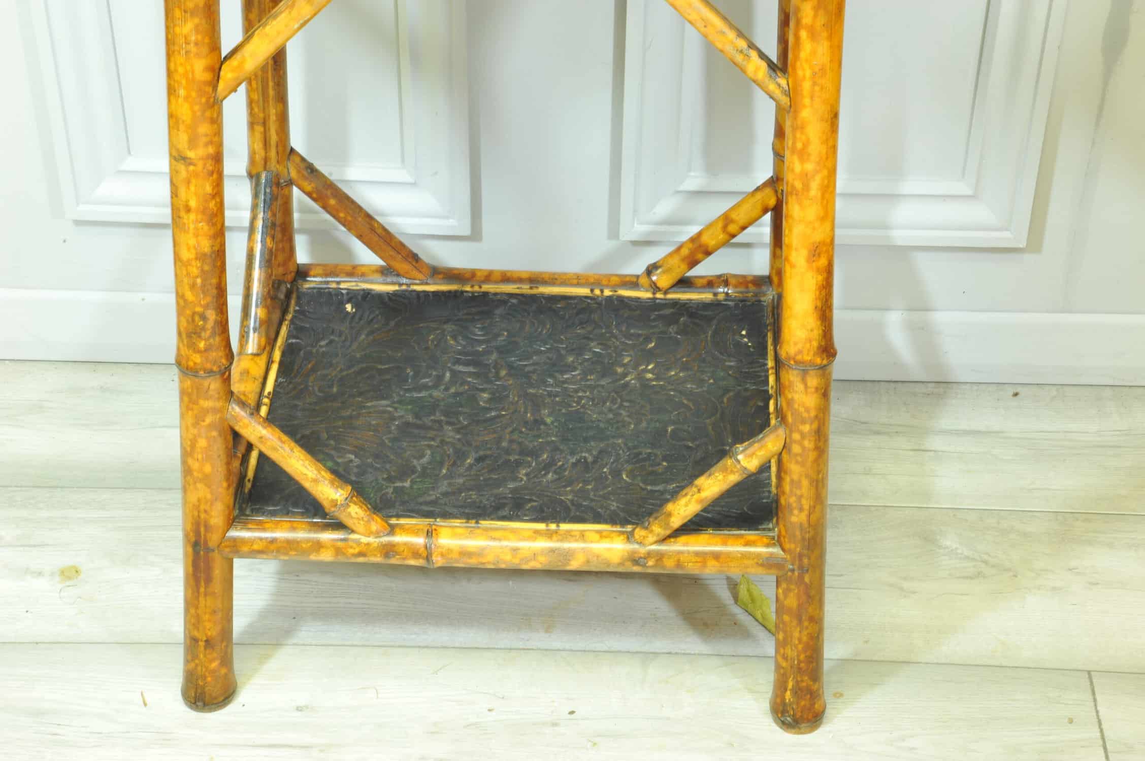 antique english two tier bamboo lacquered side table