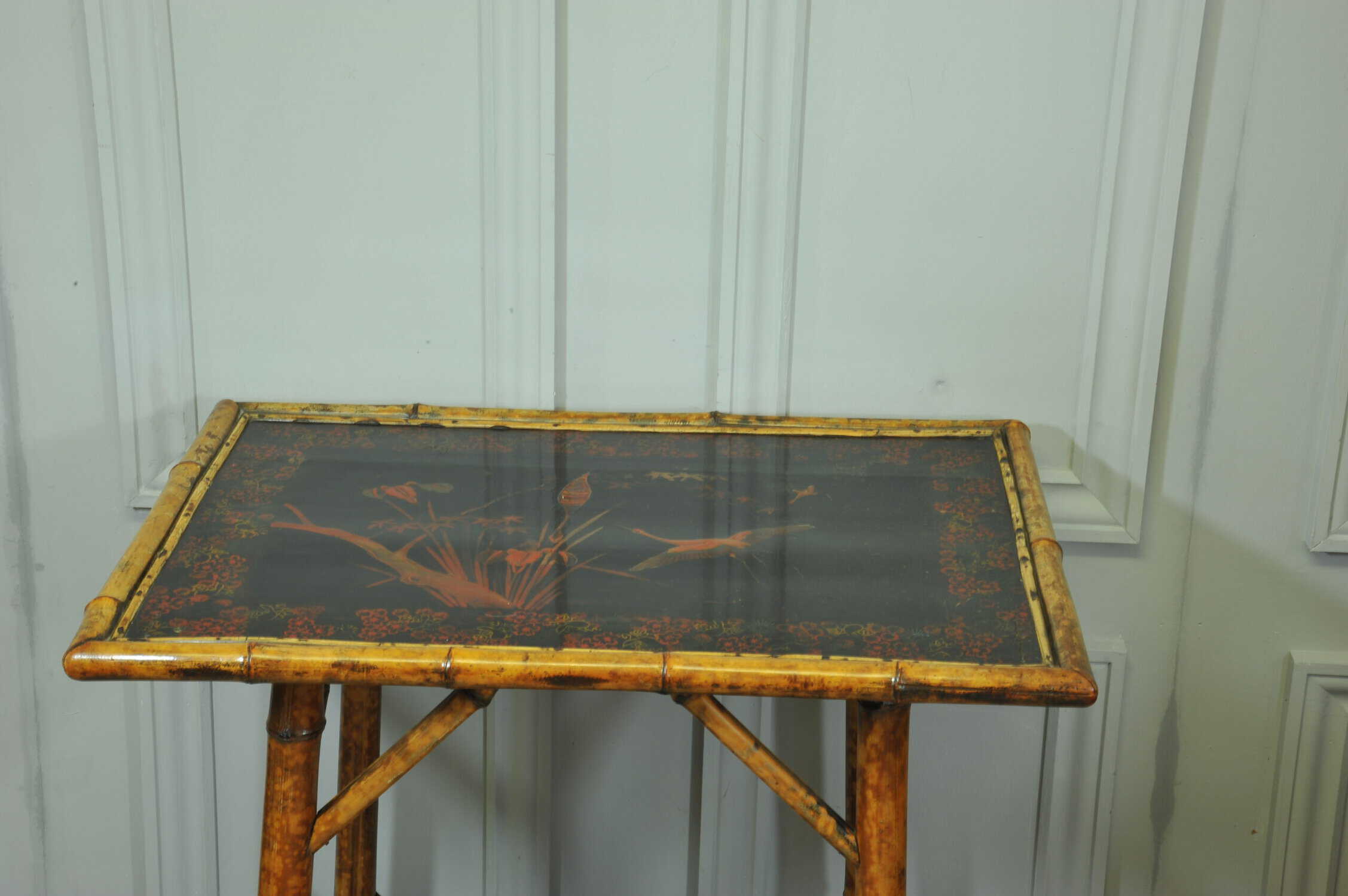 antique english two tier bamboo lacquered side table