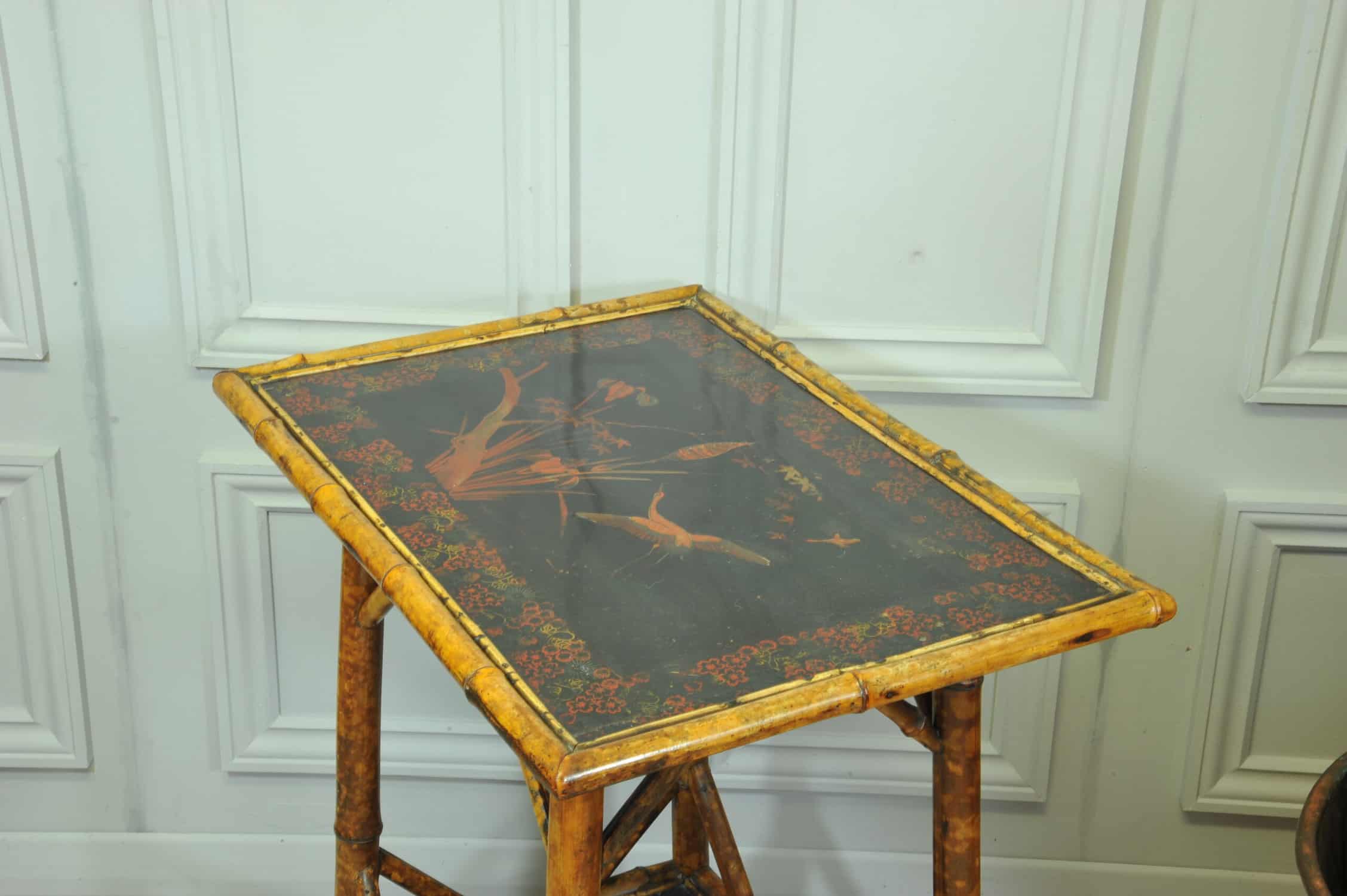 antique english two tier bamboo lacquered side table