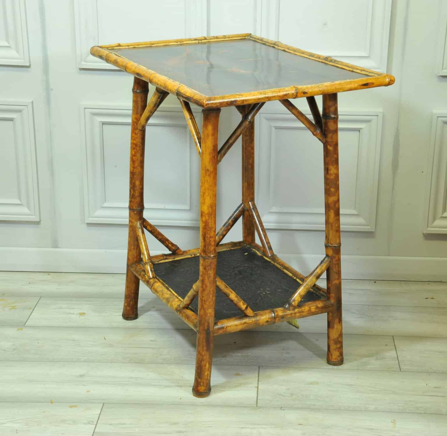 antique english two tier bamboo lacquered side table