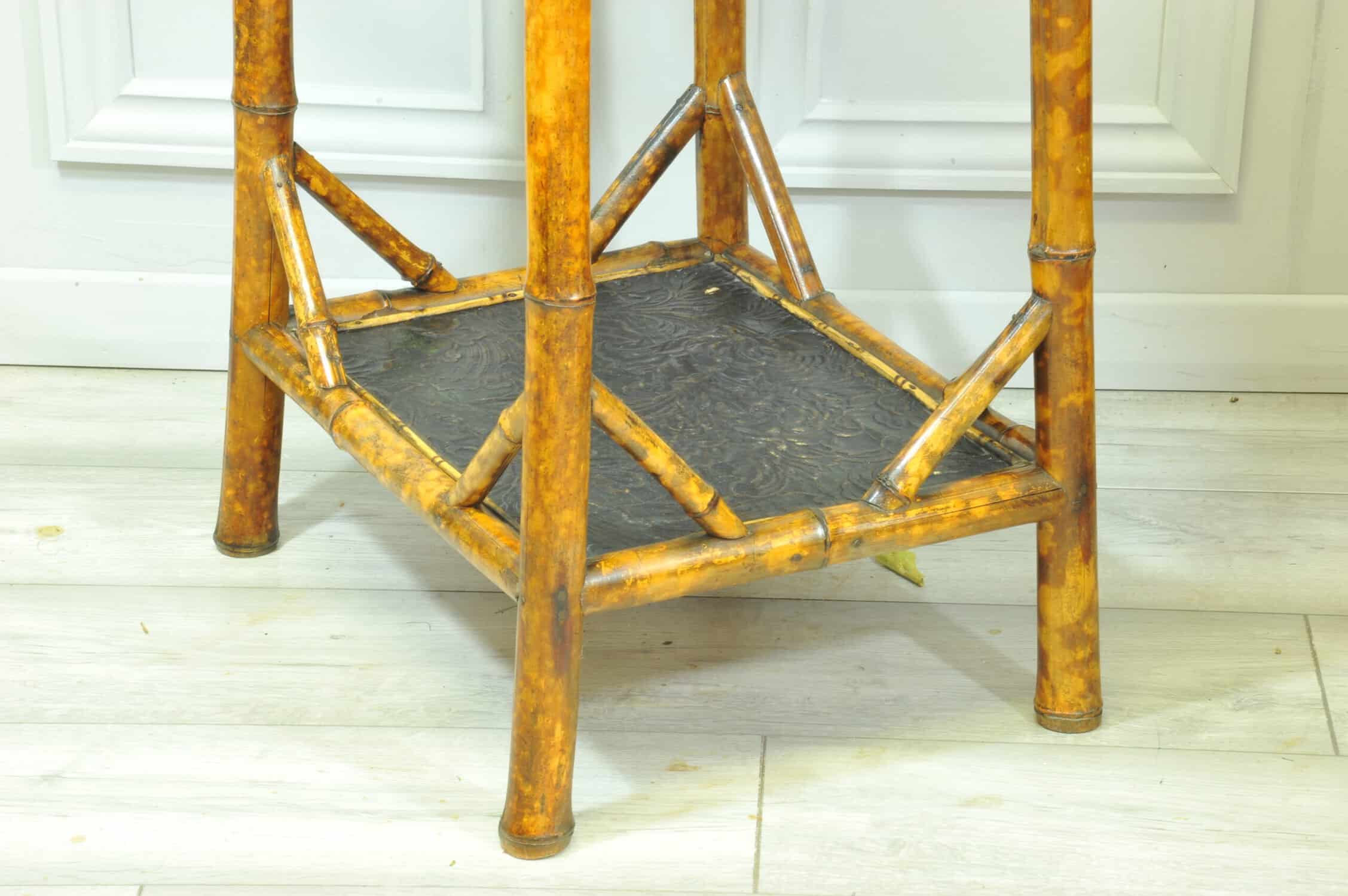 antique english two tier bamboo lacquered side table