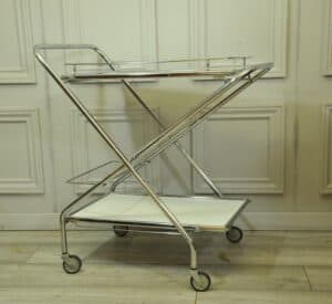 vintage mid c folding two tier drinks bar cart trolley