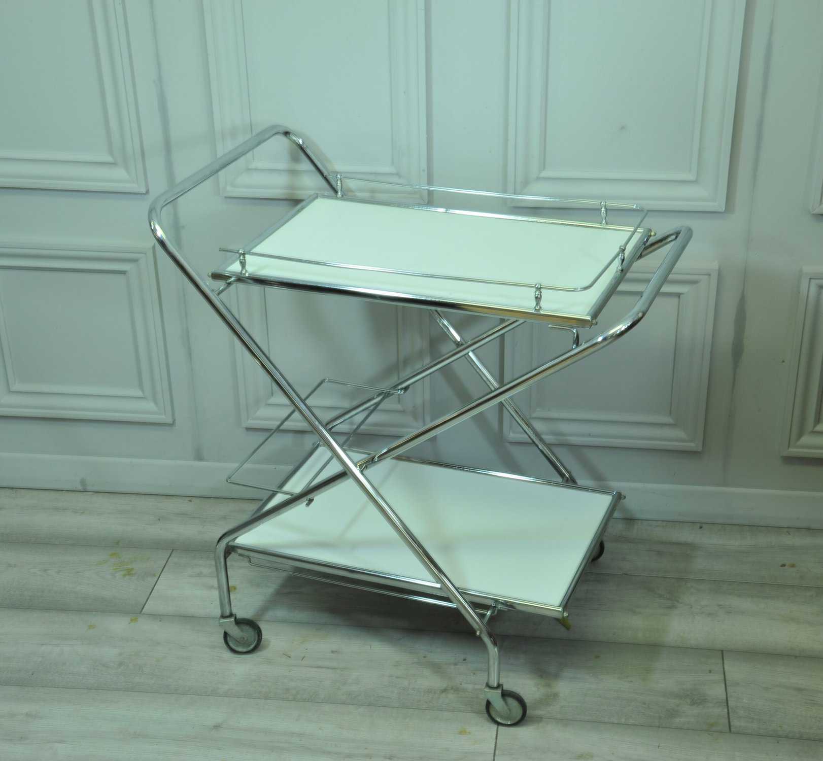 vintage mid c folding two tier drinks bar cart trolley