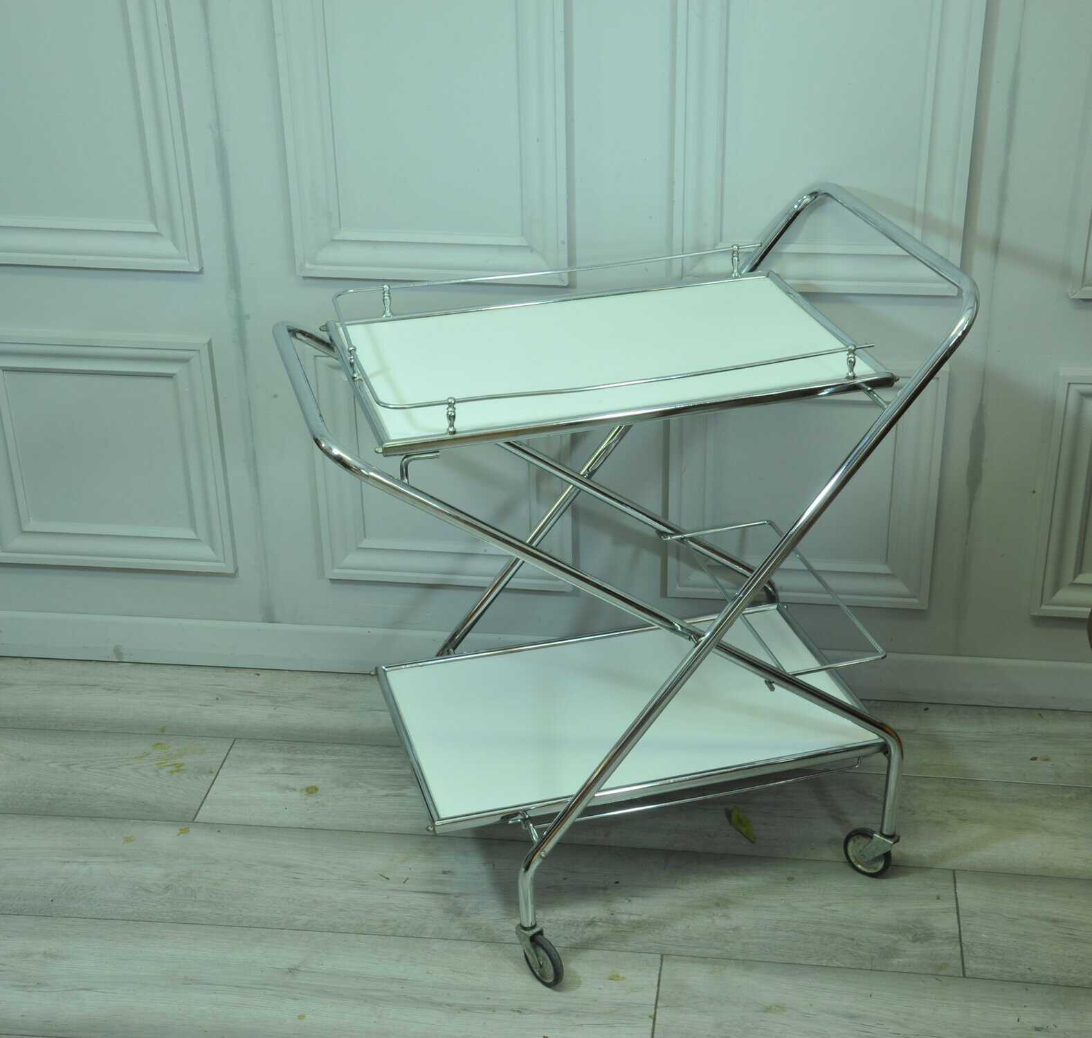 vintage mid c folding two tier drinks bar cart trolley