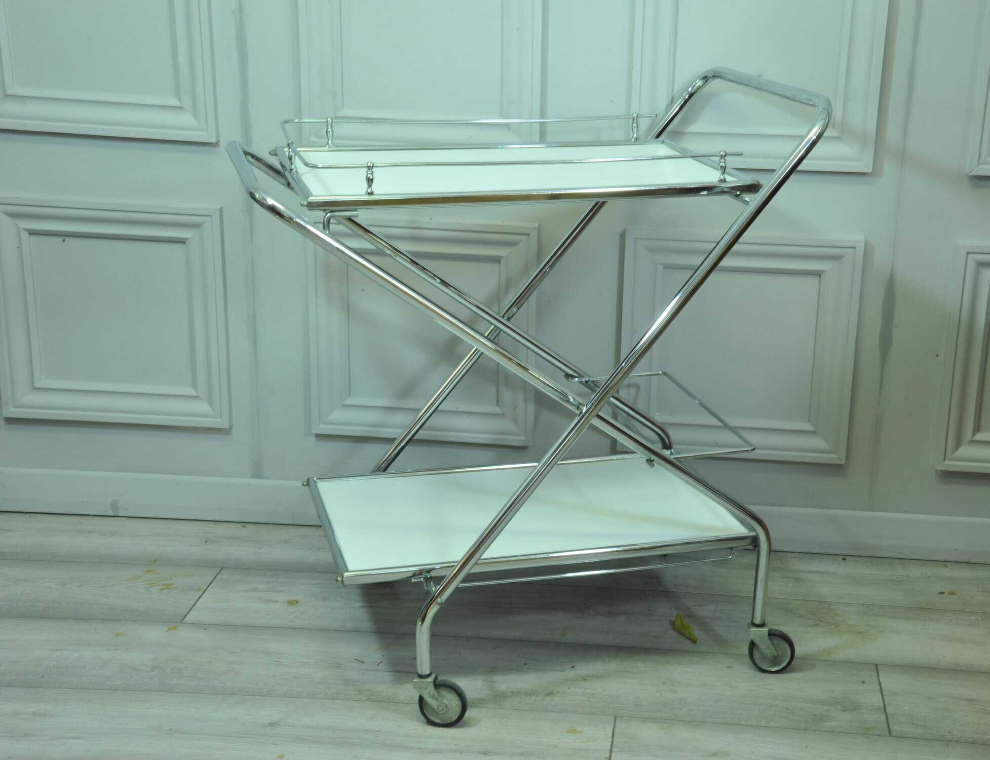 vintage mid c folding two tier drinks bar cart trolley