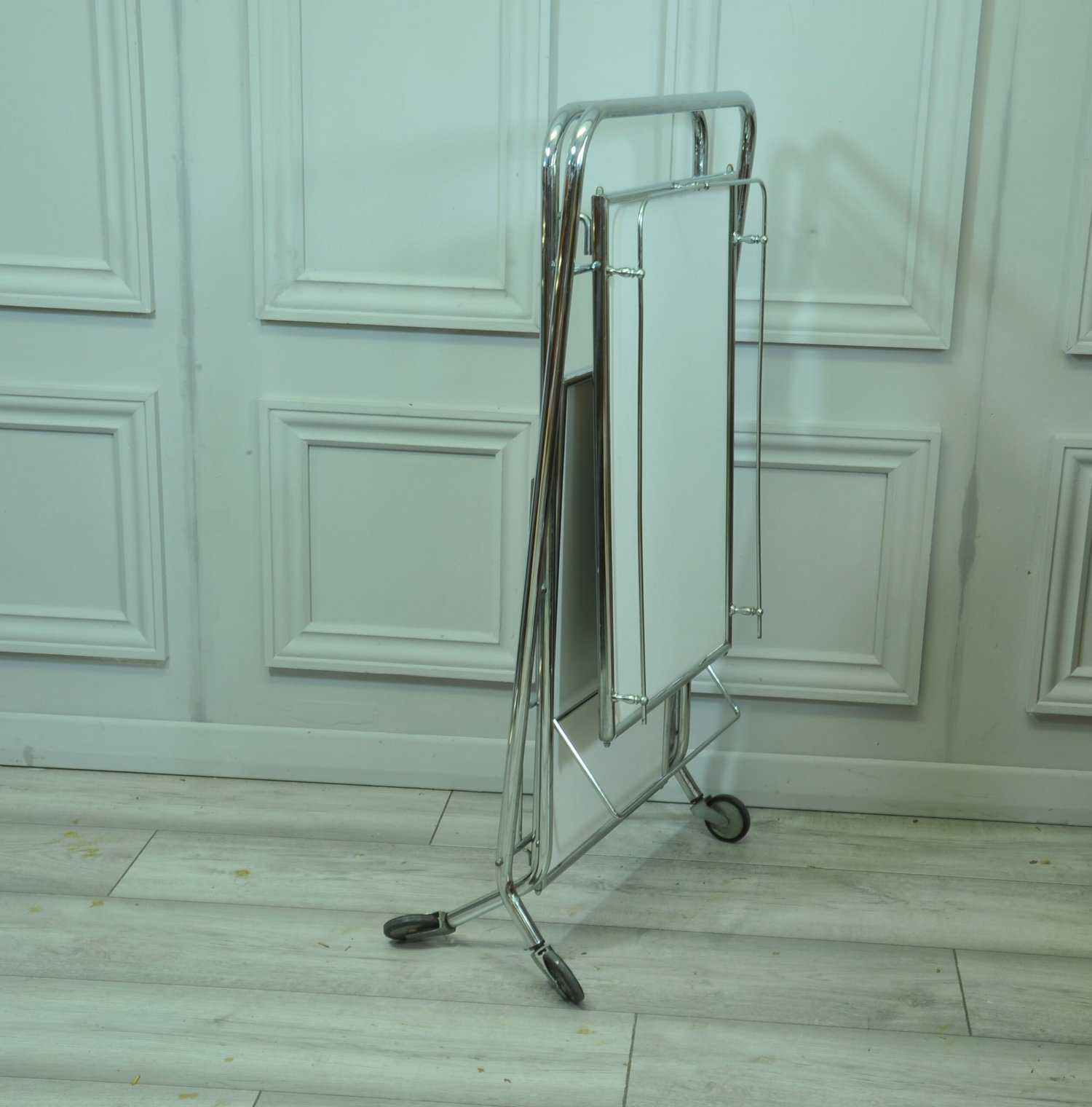 vintage mid c folding two tier drinks bar cart trolley