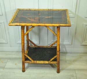 antique english two tier bamboo lacquered side table