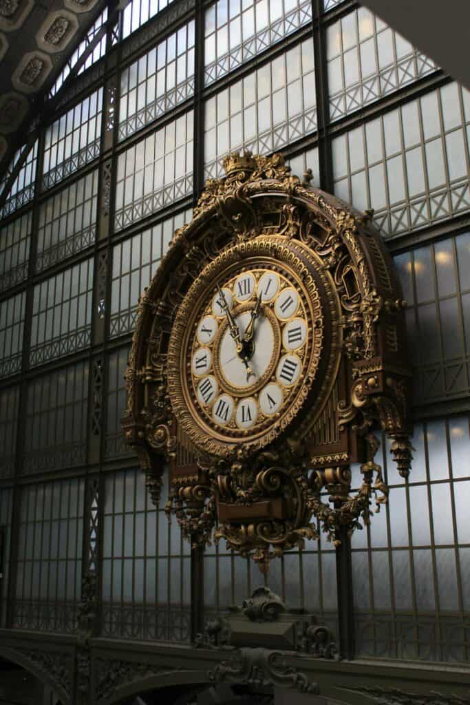 An image of a vintage French Clock at Gare du Nord in France.